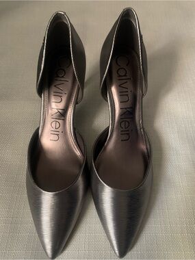 Calvin Klein Metallic Silver Pointed D'Orsay Pumps